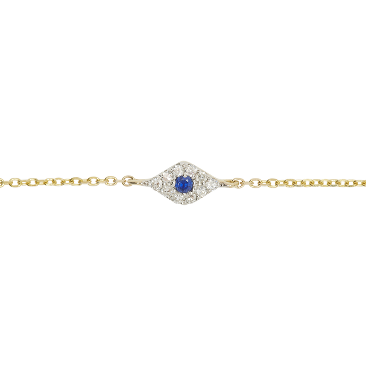 Stone and Strand 14K Yellow Gold Mini Pave Diamond Evil Eye Bracelet Close Up Image