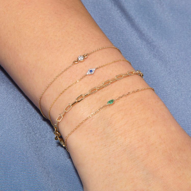 Image of 14K Yellow Gold Mini Pave Diamond Evil Eye Bracelet with Stone and Strand Bracelets
