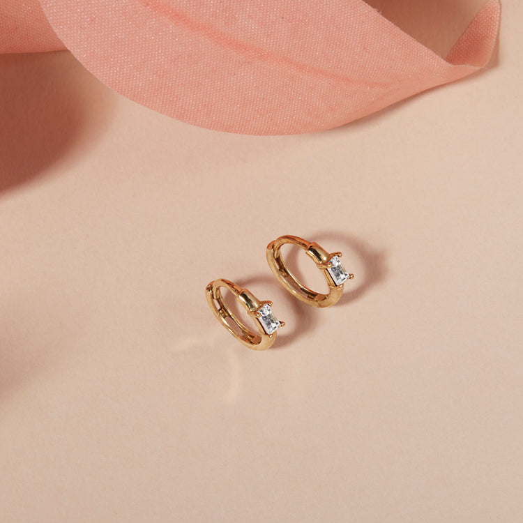 Mini White Sapphire Baguette Huggies