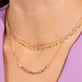 Model wearing Mirror Chain Necklace with solid gold Stone and Strand jewelry