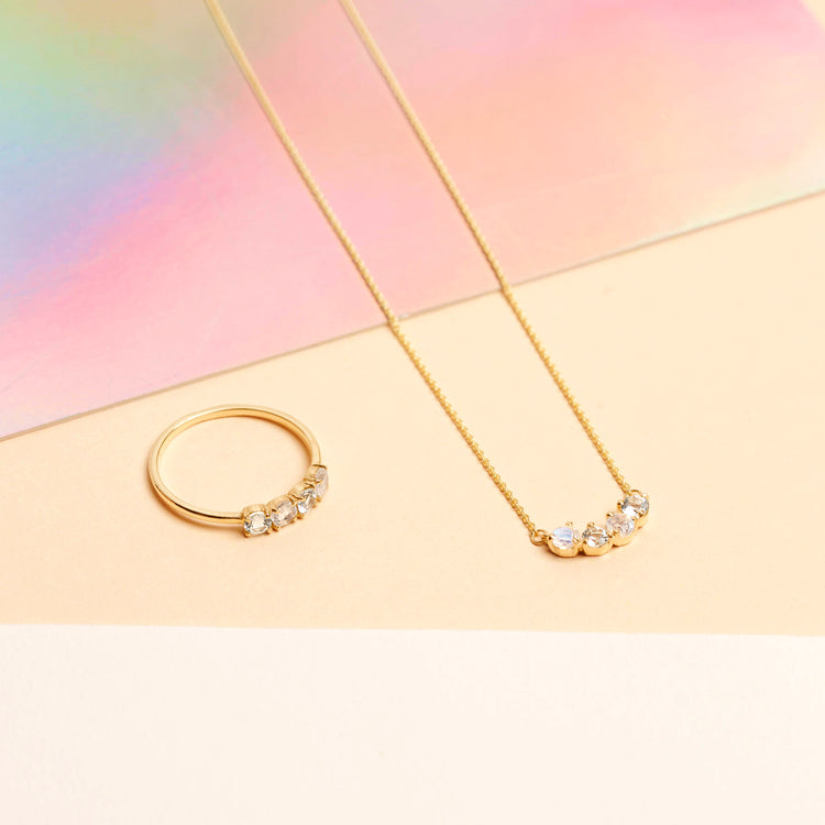 Still life image of Moonstone Aquamarine Mama Ring with Stone and Strand solid gold jewelry