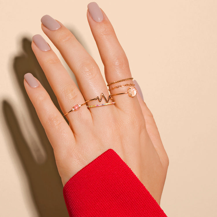 Image of 10K Yellow Gold Moonstone Oval Cabochon Fine Ring with Stone and Strand Rings