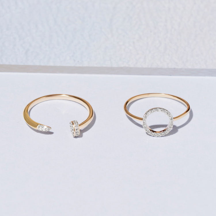 Still life image of Fine Nailed It Pave Diamond Ring with Stone and Strand solid gold jewelry