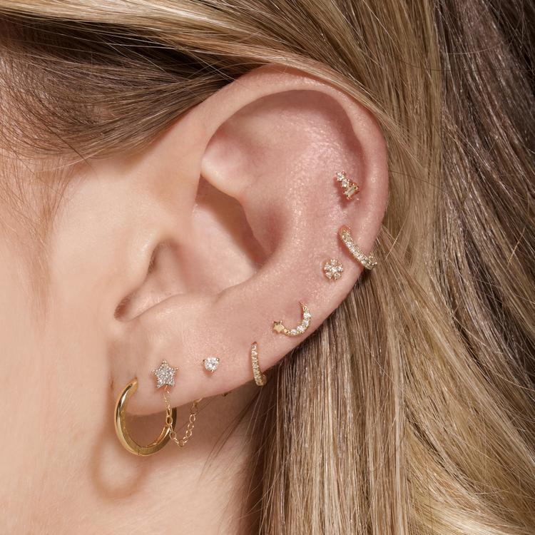 Image of 10K Yellow Gold Small Gold Huggie Clicker Earring with Stone and Strand Earrings