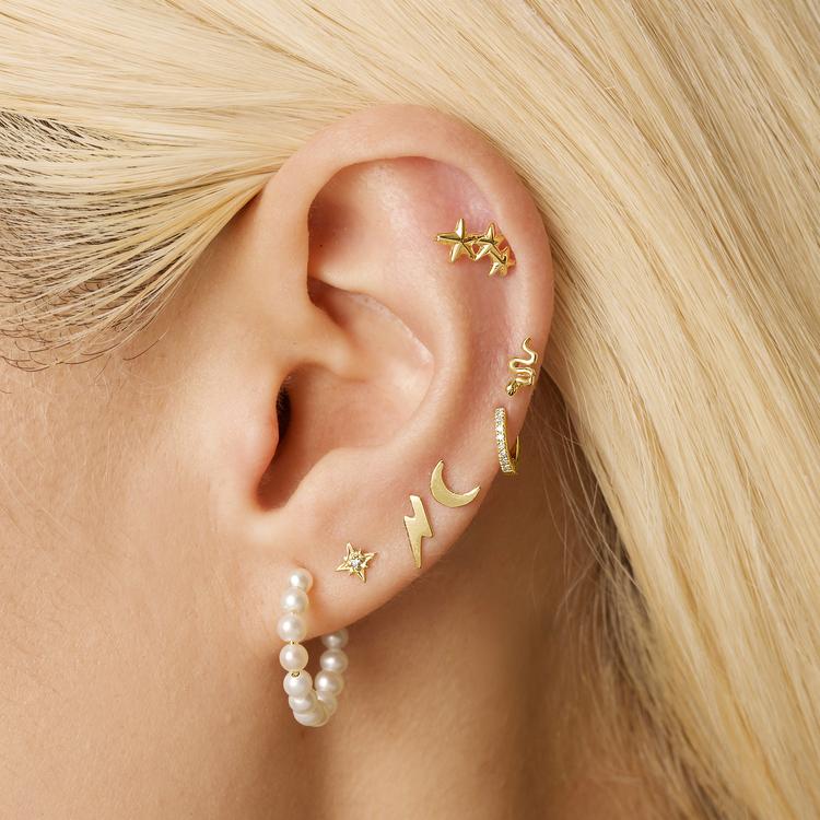 Image of 10K Yellow Gold Teeny Diamond Gold North Star Stud with Stone and Strand Earrings