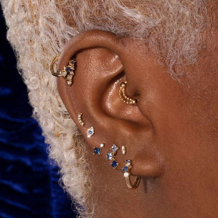 Image of 10K Yellow Gold Out Of The Blue Diamond Huggies with Stone and Strand Earrings