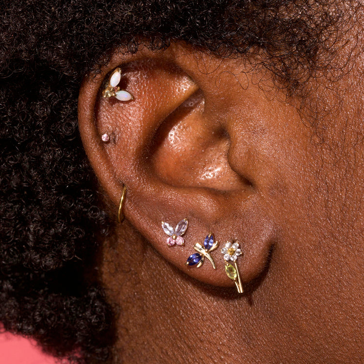 Image of 10K Yellow Gold Small Pastel Butterfly Studs with Stone and Strand Earrings