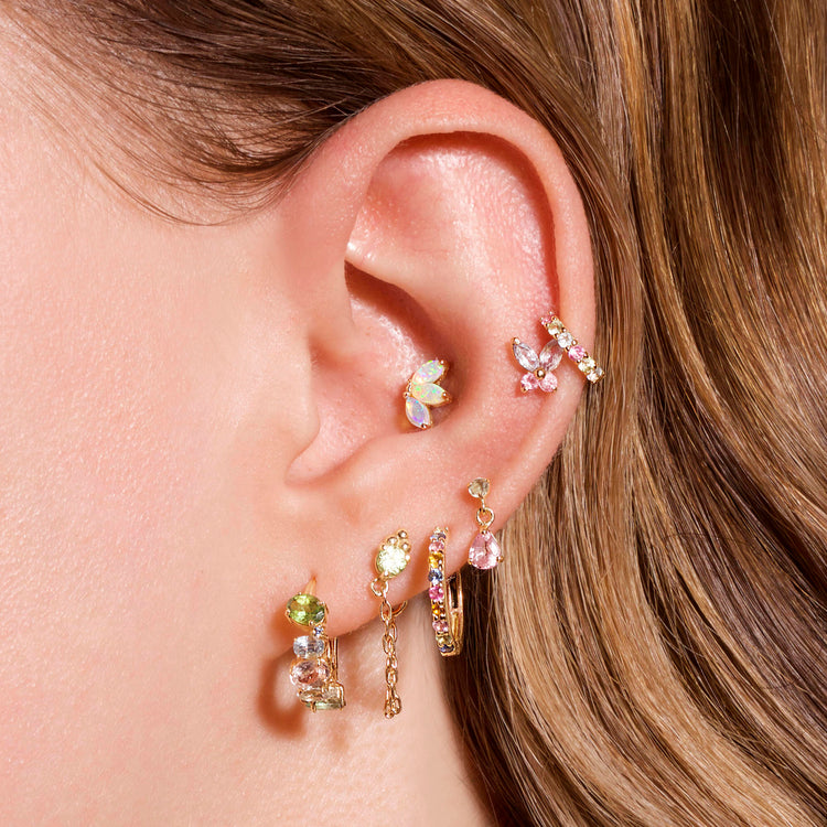 Image of 10K Yellow Gold Small Pastel Butterfly Studs with Stone and Strand Earrings