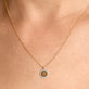 Image of 10K Yellow Gold Pave Diamond Disc Necklace on Models Neck