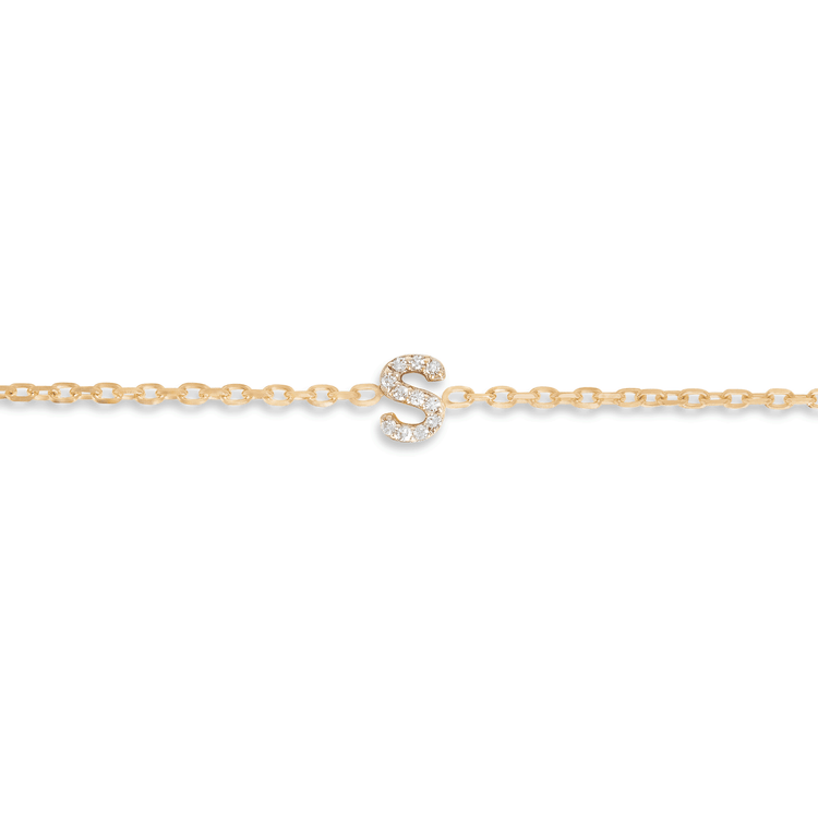 Stone and Strand 10K Yellow Gold Pave Diamond Initial Bracelet Close Up Image