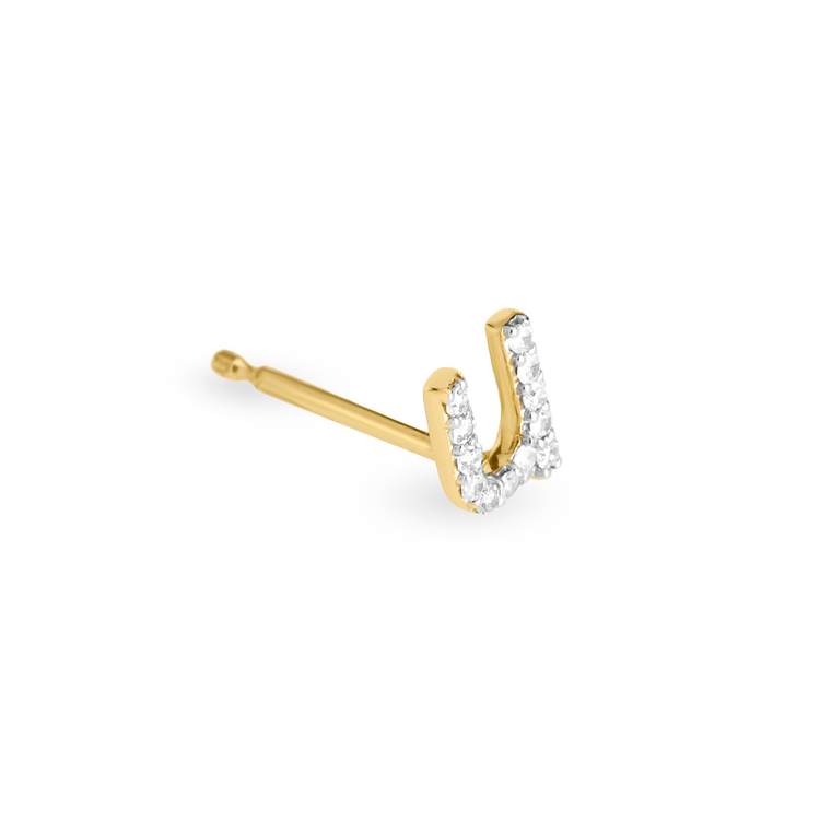 Stone and Strand 10K Yellow Gold Pave Diamond Initial Stud Side U Image
