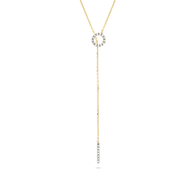 Stone and Strand 14K Yellow Gold Pave Diamond Open Circle Lariat Necklace Close Up Image