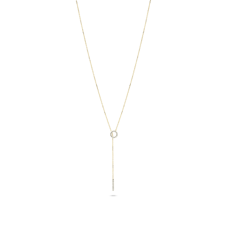 Stone and Strand 14K Yellow Gold Pave Diamond Open Circle Lariat Necklace Front Image