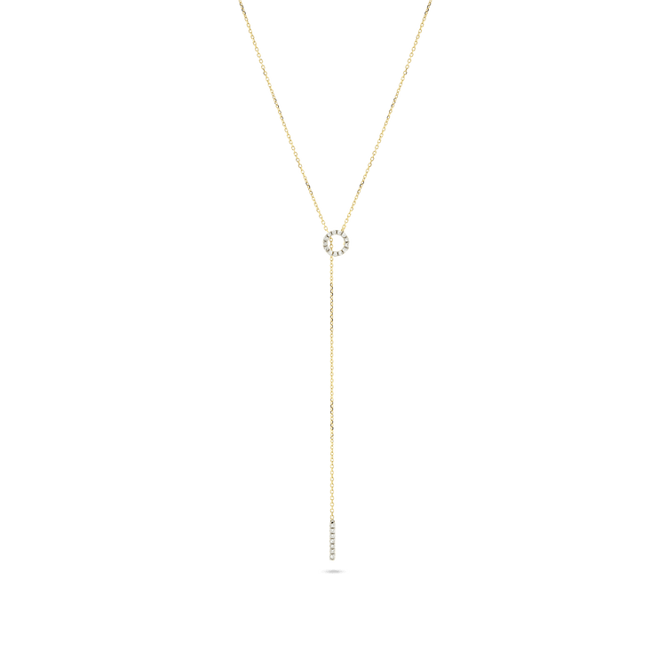 Stone and Strand 14K Yellow Gold Pave Diamond Open Circle Lariat Necklace Front Image