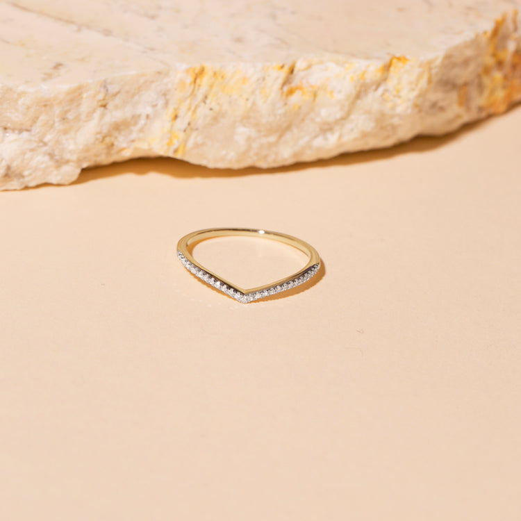 Stone and Strand 10K White Gold Pave Diamond V Band Editorial Image