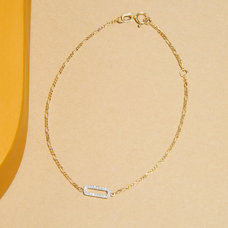 Pave Paperclip Figaro Bracelet