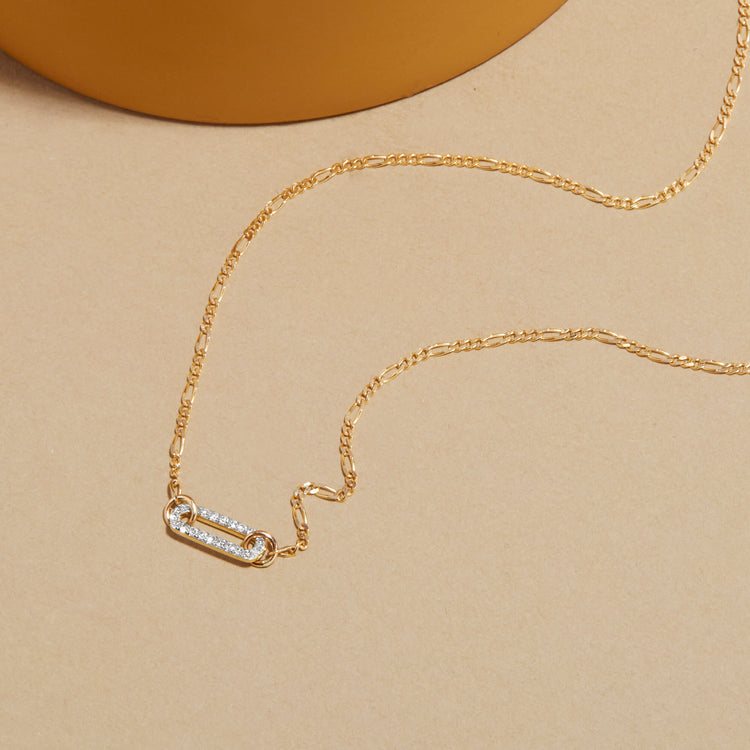 Pave Paperclip Figaro Necklace