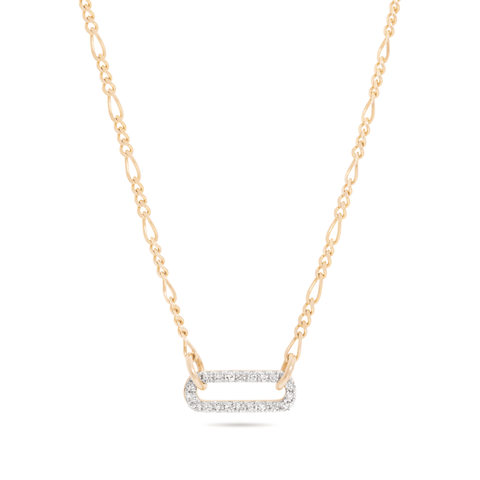 Pave Paperclip Figaro Necklace