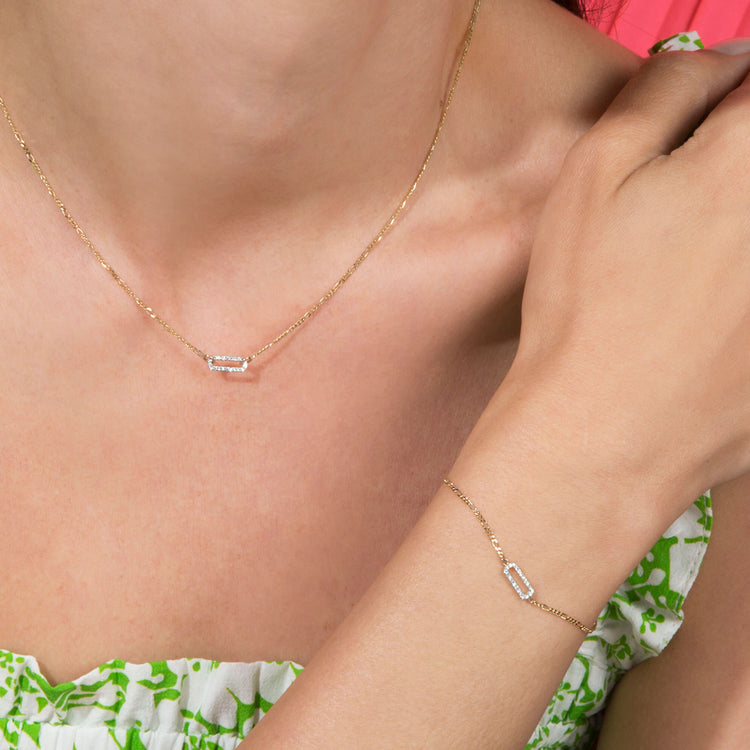 Pave Paperclip Figaro Necklace