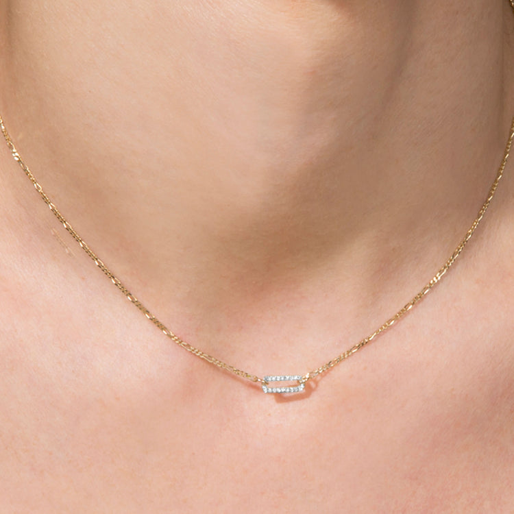 Pave Paperclip Figaro Necklace