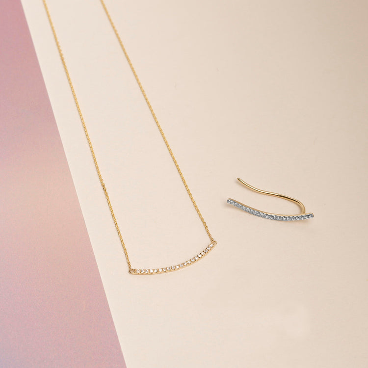 Still life image of Pave The Way Diamond Ear Climber with Stone and Strand solid gold jewelry