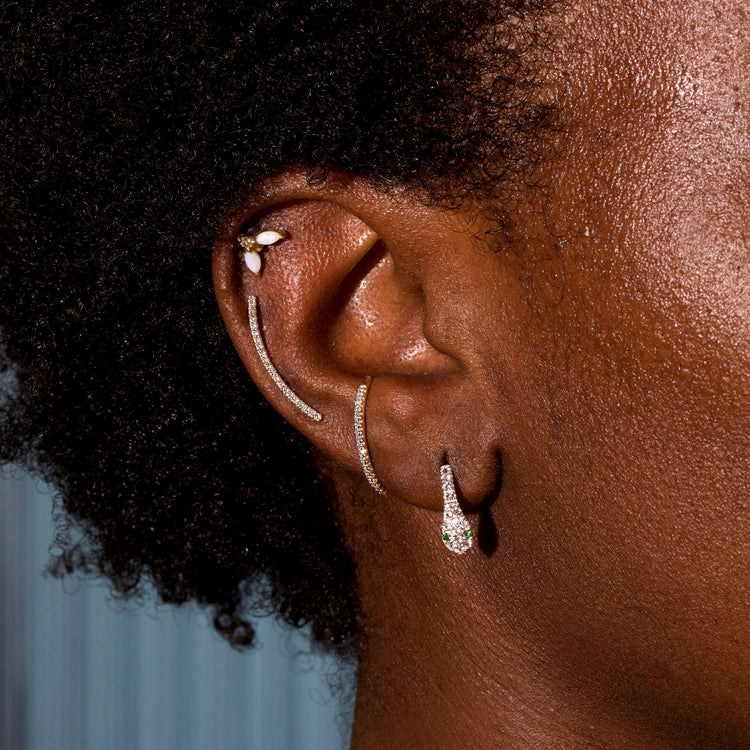 Image of 10K Yellow Gold Pave The Way Diamond Ear Climber with Stone and Strand Earrings