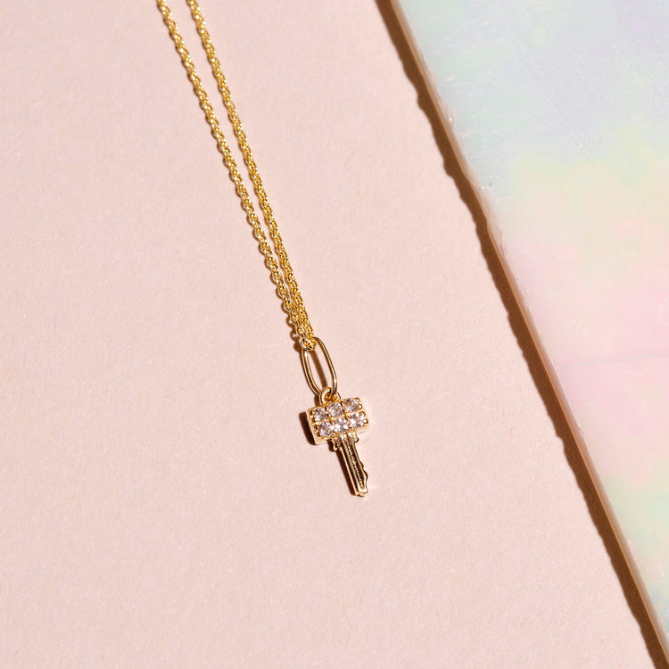 Pave Topaz Key Pendant