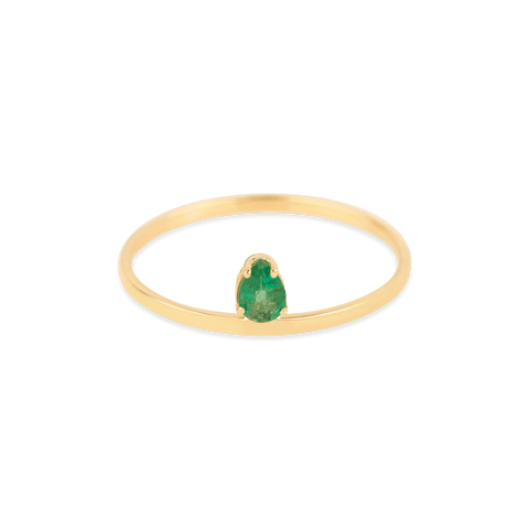 Pear Cut Emerald Flat Band Ring