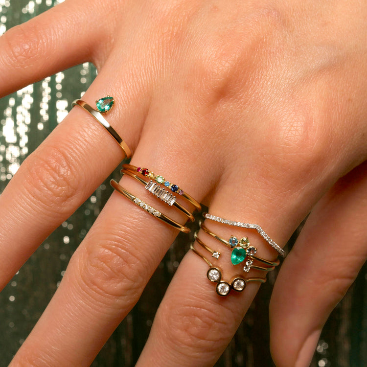 Pear Cut Emerald Flat Band Ring