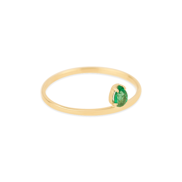 Pear Cut Emerald Flat Band Ring