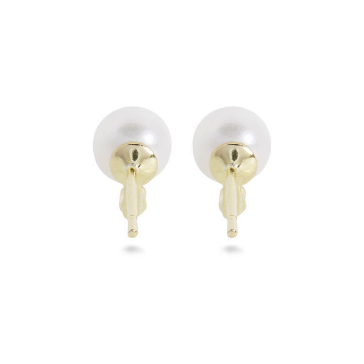Stone and Strand 14K Yellow Gold Small Pearl and Sapphire Stud Earrings Rear Image