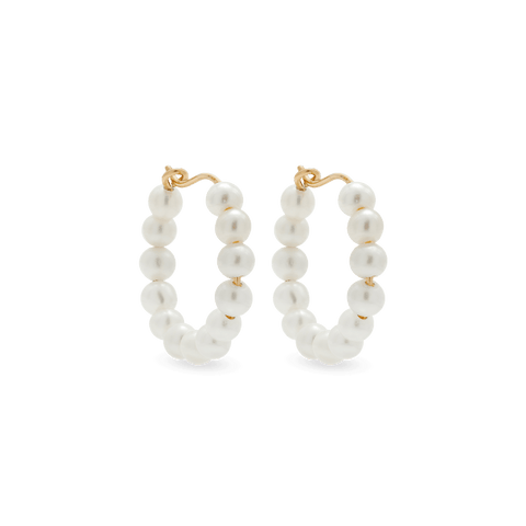 Stone and Strand 10K Yellow Gold Pearly Huggies Front Image