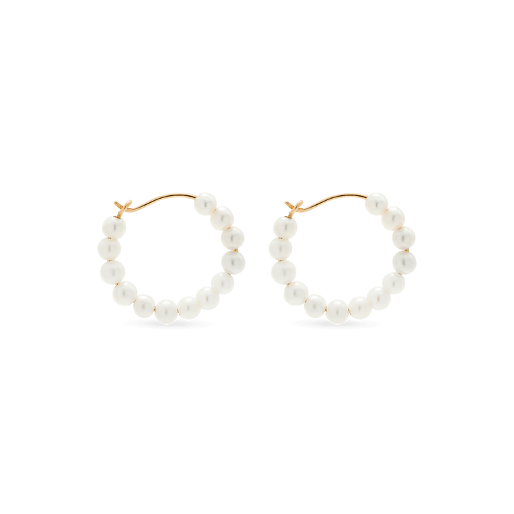 Stone and Strand 10K Yellow Gold Pearly Huggies Side Image