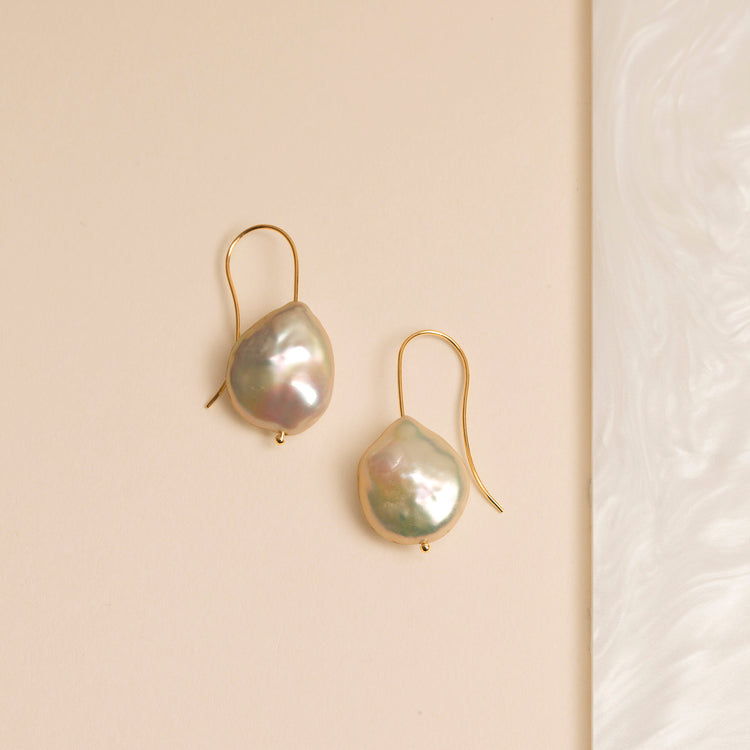 Stone and Strand 10K Yellow Gold Perfectly Imperfect Baroque Pearl Earrings Editorial Image
