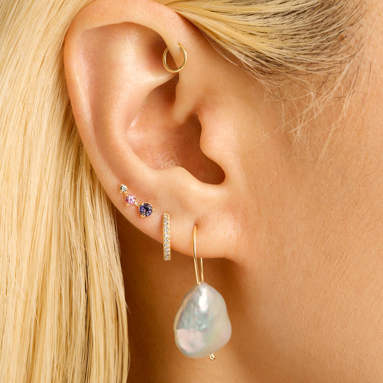 Image of 14K Yellow Gold Perfectly Imperfect Baroque Pearl Earrings with Stone and Strand Earrings