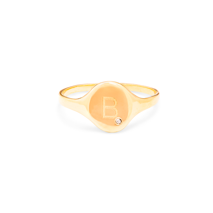 Personalized Oval Signet Ring with Diamond