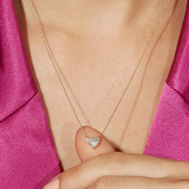 Image of 10K Yellow Gold Piece Of My Heart Diamond Necklace on Models Neck