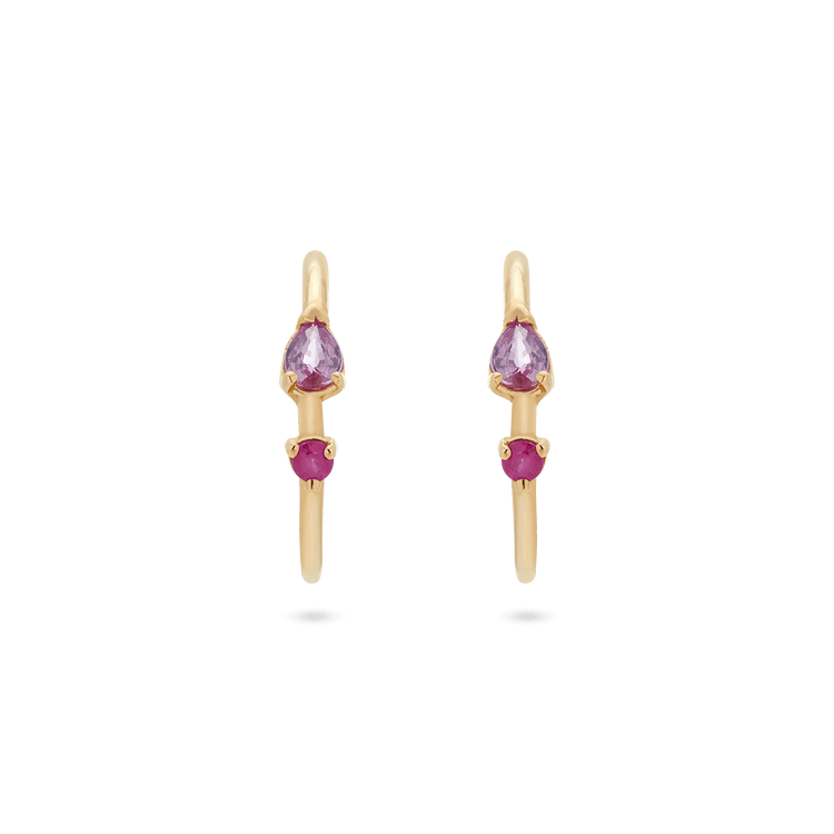 Stone and Strand 10K Yellow Gold Pink Power Ruby and Pink Sapphire Hoops Front Image