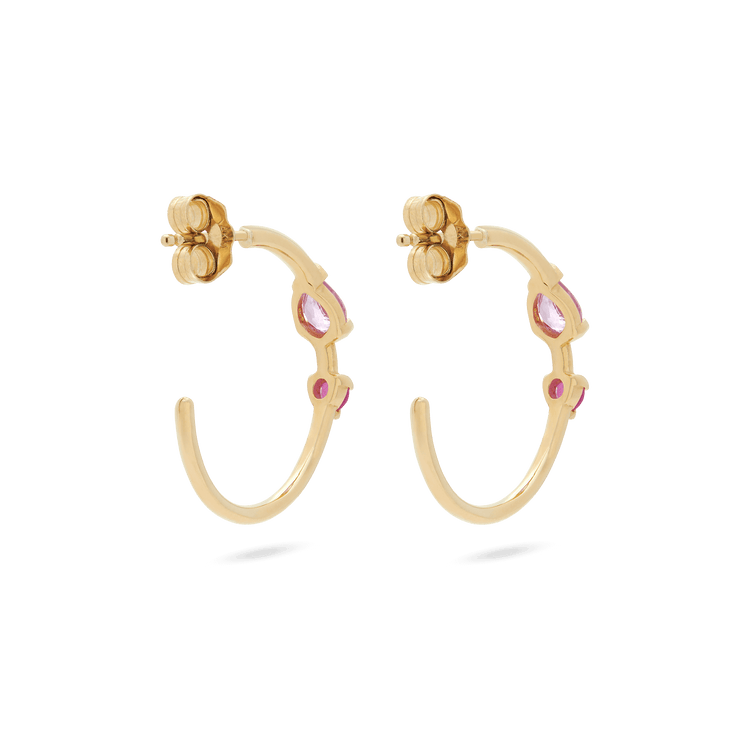 Stone and Strand 10K Yellow Gold Pink Power Ruby and Pink Sapphire Hoops Rear Image