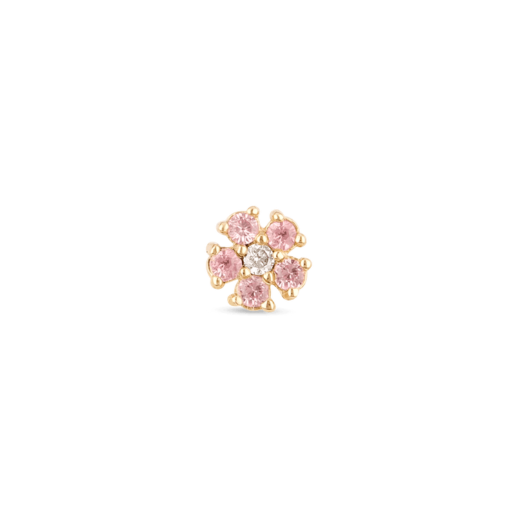 Pink Sapphire and Diamond Flower Stud