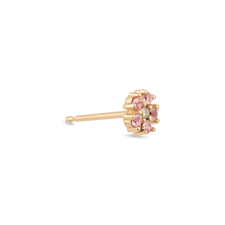 Stone and Strand 10K Yellow Gold Pink Sapphire and Diamond Flower Stud Side Image