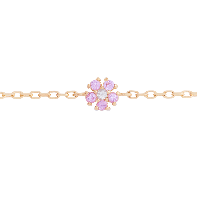 Stone and Strand 10K Yellow Gold Pink Sapphire Flower Bracelet Close Up Image