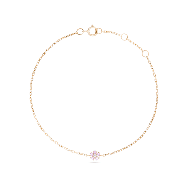 Stone and Strand 10K Yellow Gold Pink Sapphire Flower Bracelet Front Image