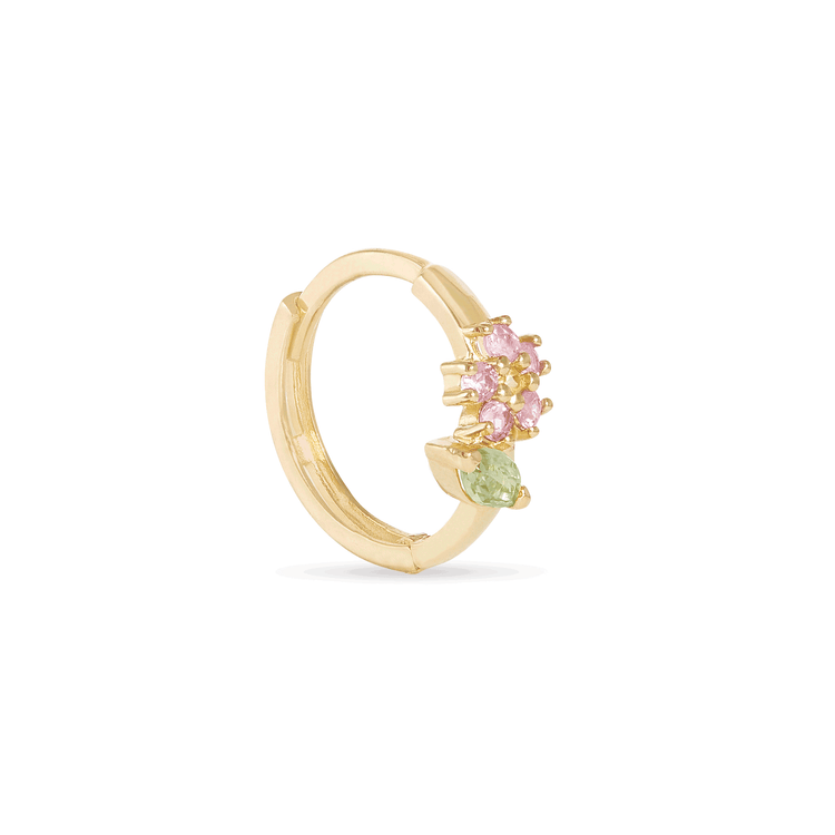 Stone and Strand 10K Yellow Gold Pink Wildflower Huggie with Gemstones Side Image