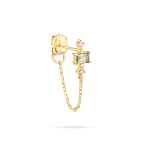 Stone and Strand 10K Yellow Gold Pomelo Front To Back Green and Pink Sapphire Stud Side Image