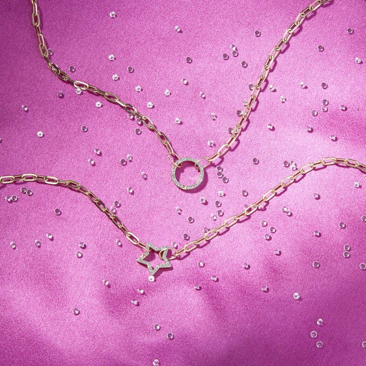 Still life image of Pop and Lock Round Diamond Necklace with Stone and Strand solid gold jewelry