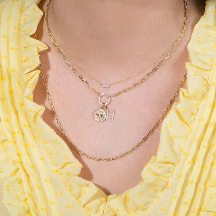 Image of 10K Yellow Gold Pop and Lock Round Diamond Necklace with Stone and Strand Necklaces