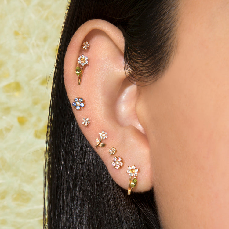 Image of 14K Yellow Gold Pick A Daisy Studs with Stone and Strand Earrings