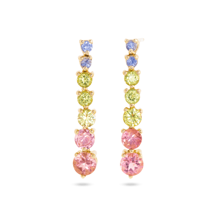 Stone and Strand 10K Yellow Gold Rainbow Bright Gemstone Drop Earrings Front Image