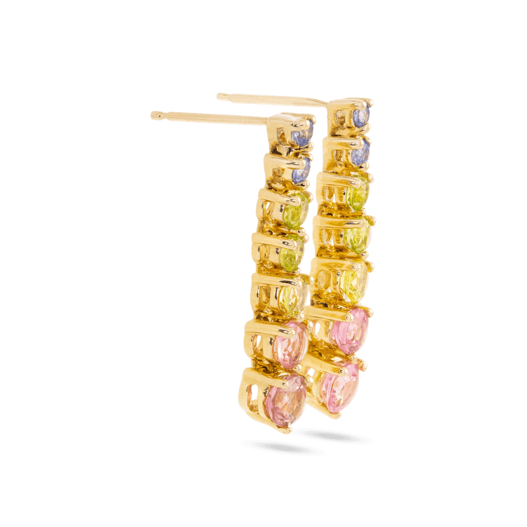 Stone and Strand 10K Yellow Gold Rainbow Bright Gemstone Drop Earrings Side Image
